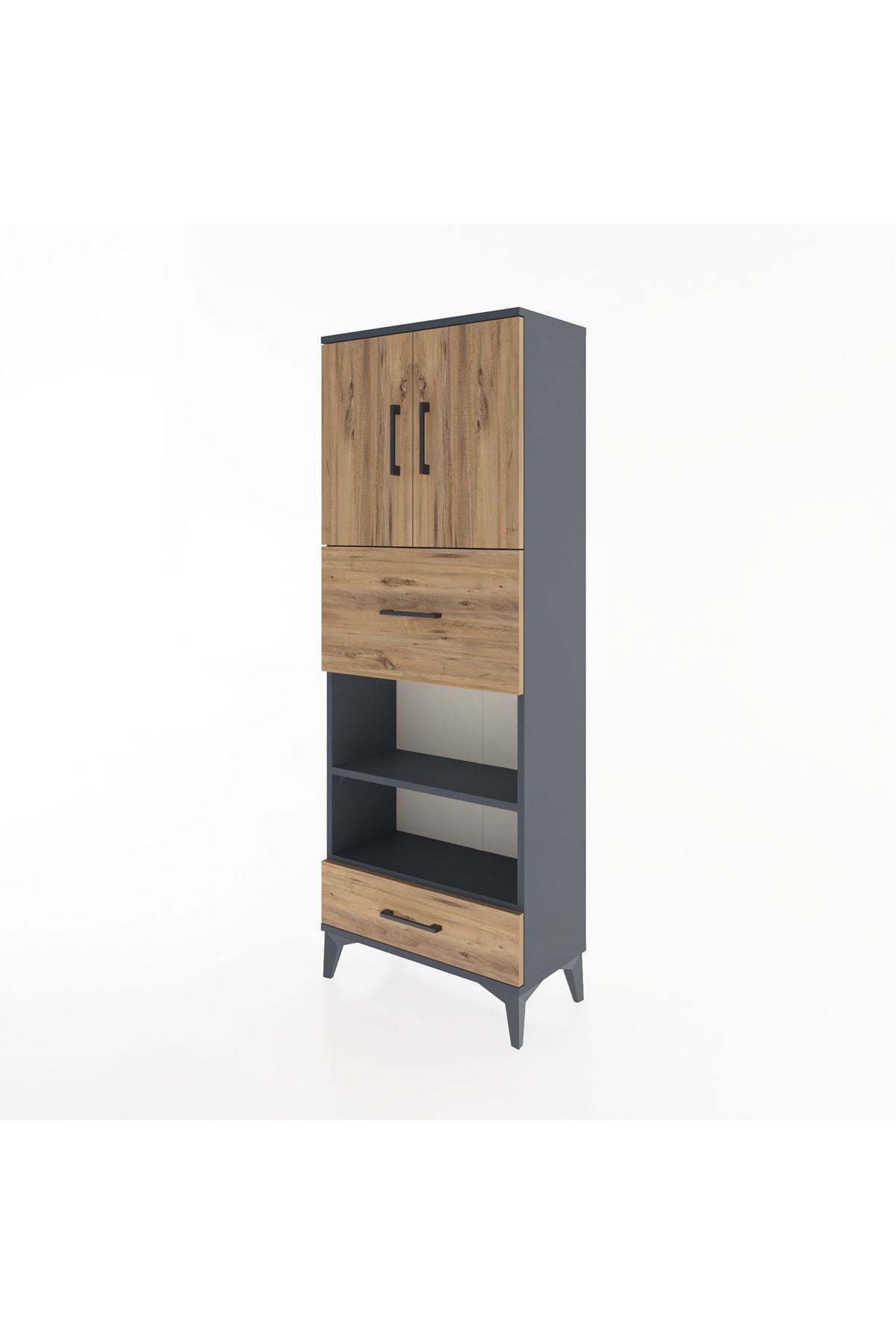 Arges Dolap 4 Raflı 2 Çekmeceli 2 Kapaklı 60x30x163 Antrasit-Çam