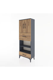 Arges Dolap 4 Raflı 2 Çekmeceli 2 Kapaklı 60x30x163 Antrasit-Çam