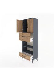 Arges Dolap 4 Raflı 2 Çekmeceli 2 Kapaklı 60x30x163 Antrasit-Çam