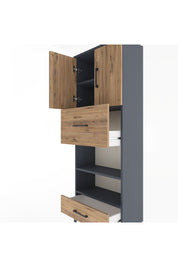 Arges Dolap 4 Raflı 2 Çekmeceli 2 Kapaklı 60x30x163 Antrasit-Çam