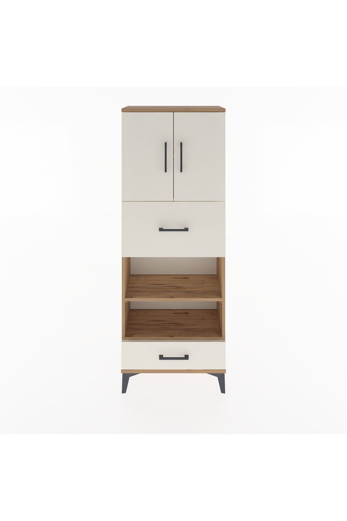 Arges Dolap 4 Raflı 2 Çekmeceli 2 Kapaklı 60x30x163 Çam-Aytaşı