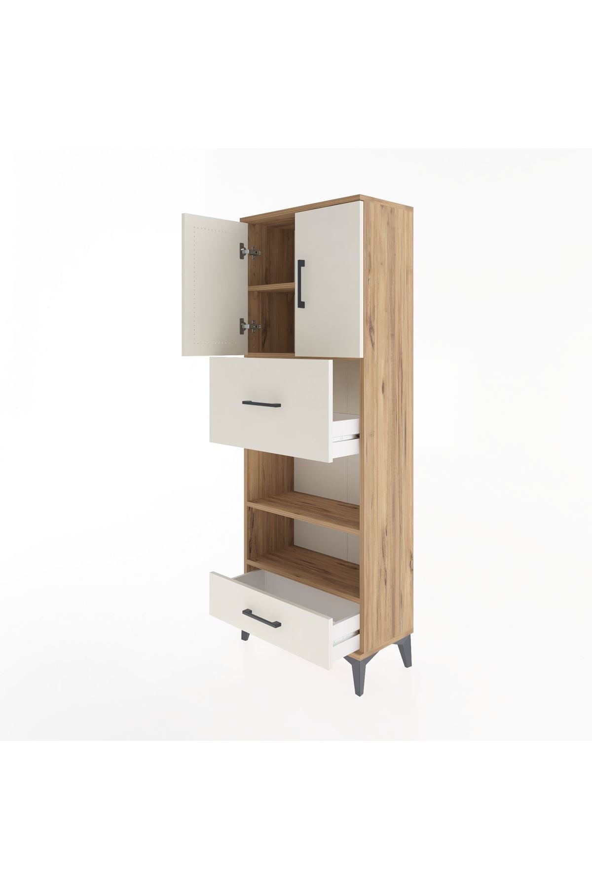 Arges Dolap 4 Raflı 2 Çekmeceli 2 Kapaklı 60x30x163 Çam-Aytaşı