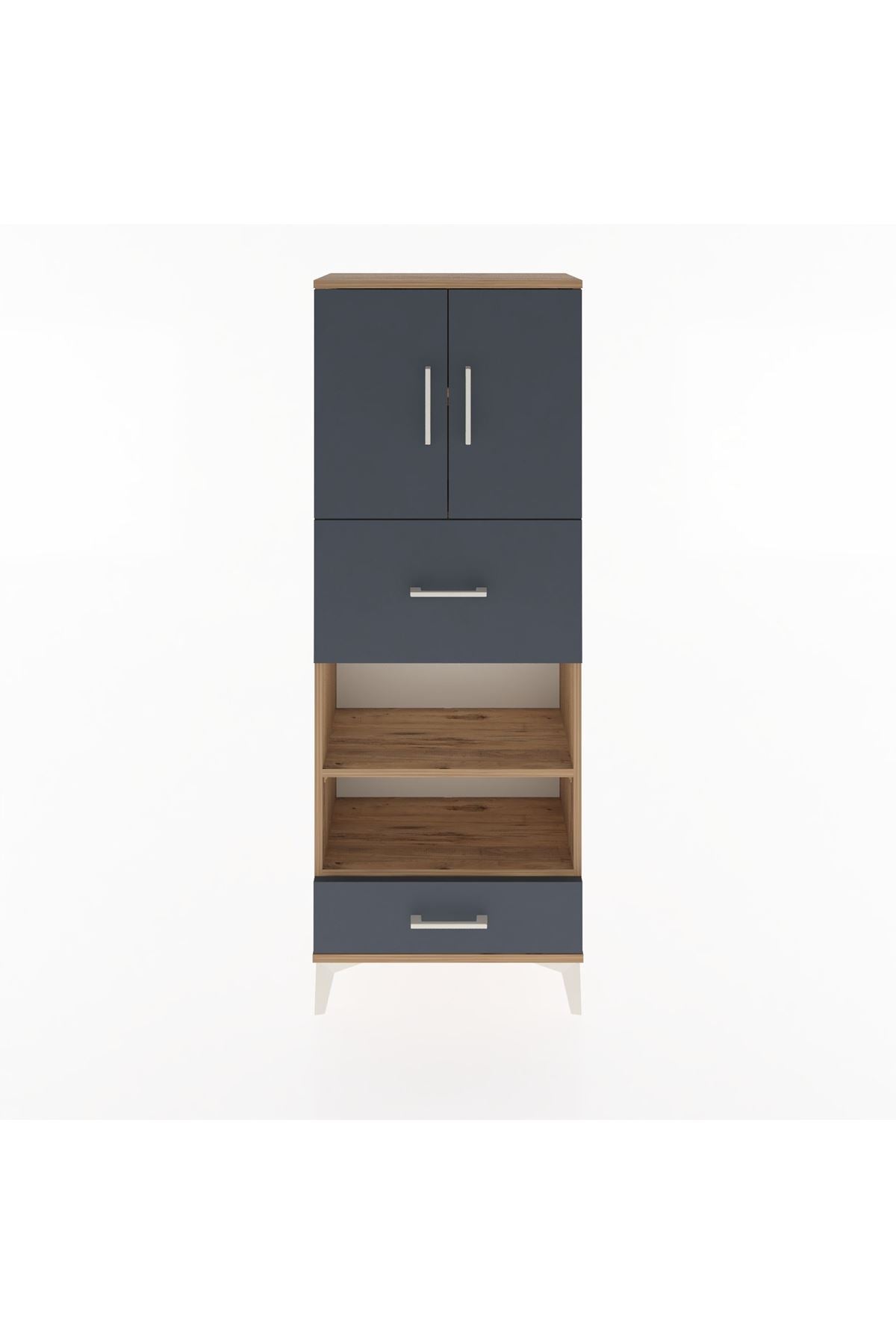 Arges Dolap 4 Raflı 2 Çekmeceli 2 Kapaklı 60x30x163 Çam-Antrasit