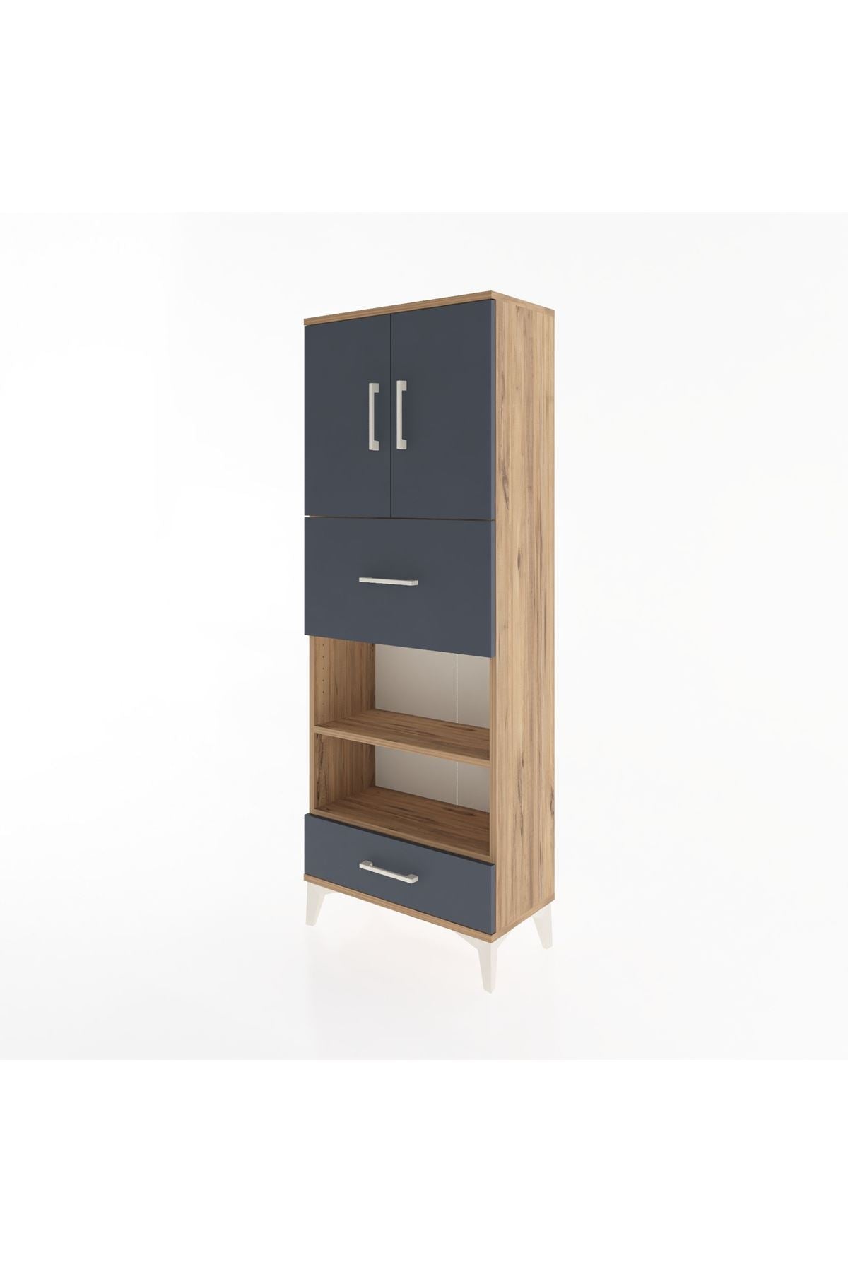 Arges Dolap 4 Raflı 2 Çekmeceli 2 Kapaklı 60x30x163 Çam-Antrasit
