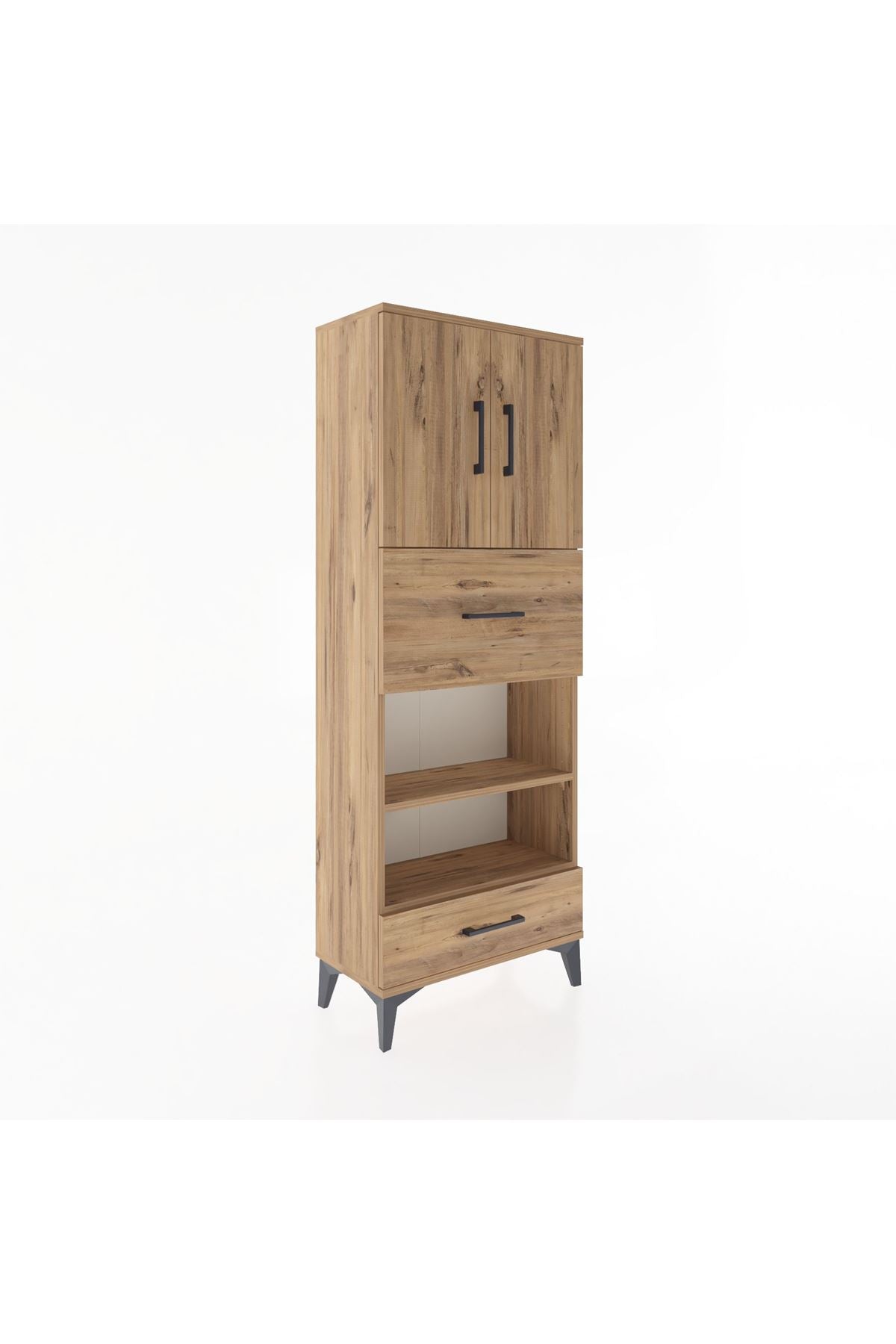 Arges Dolap 4 Raflı 2 Çekmeceli 2 Kapaklı 60x30x163 Çam-Çam