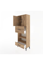 Arges Dolap 4 Raflı 2 Çekmeceli 2 Kapaklı 60x30x163 Çam-Çam