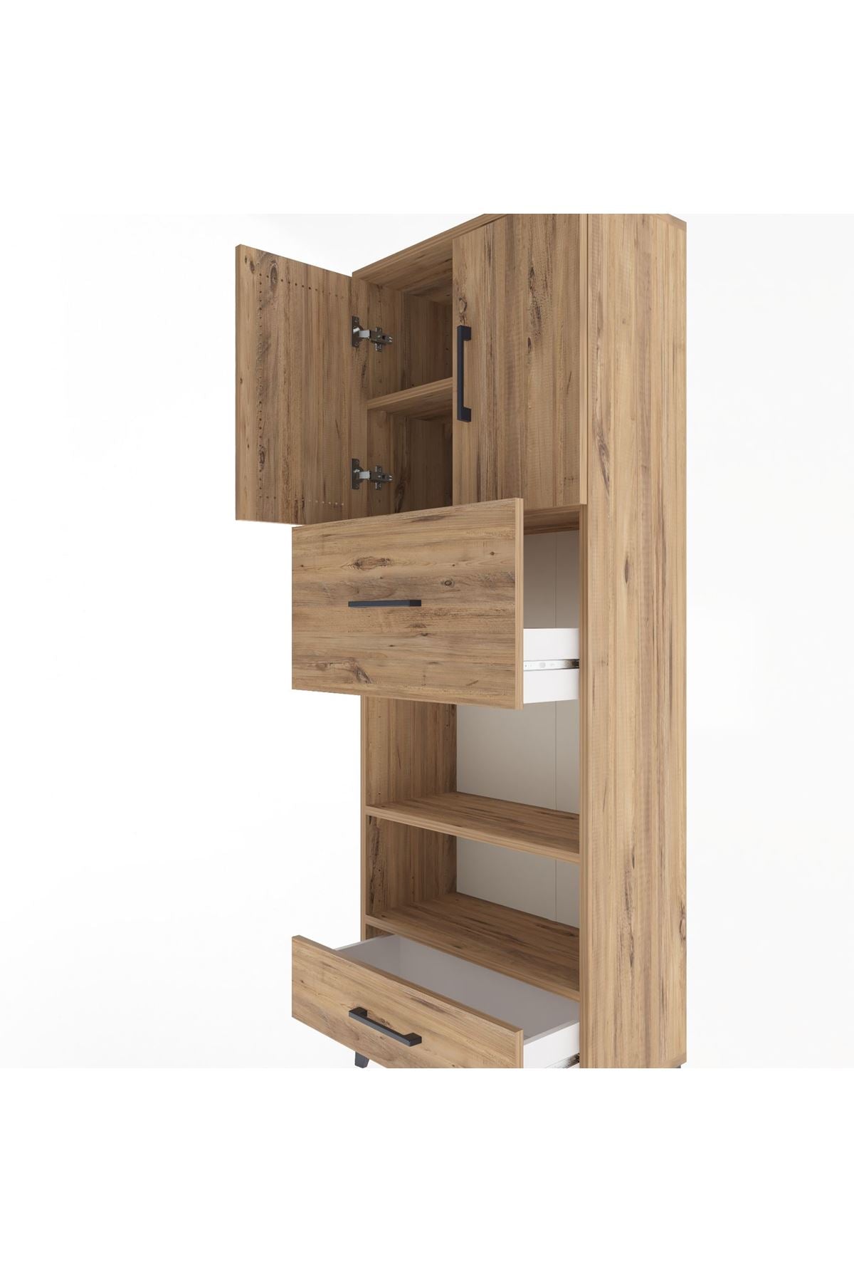Arges Dolap 4 Raflı 2 Çekmeceli 2 Kapaklı 60x30x163 Çam-Çam