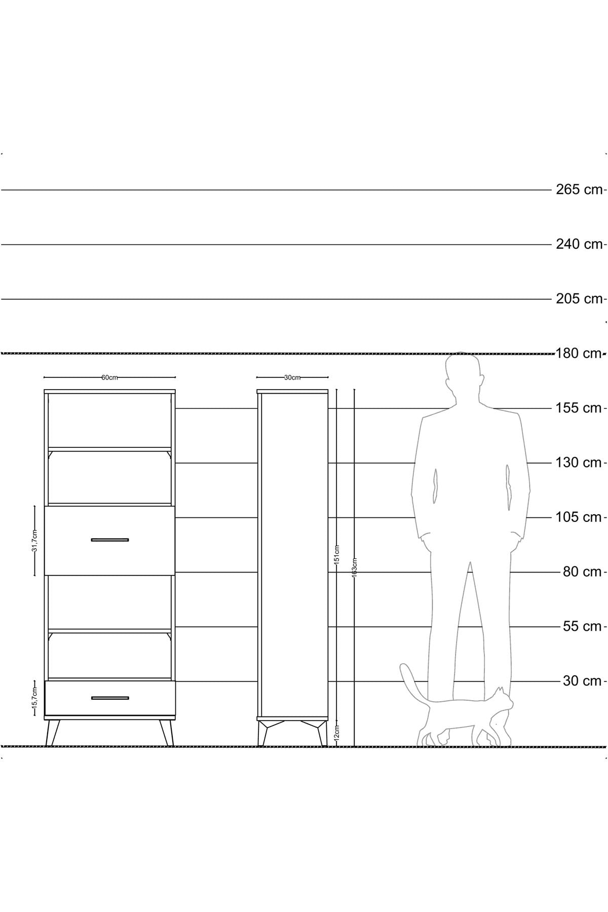 Arges Dolap 4 Raflı 2 Çekmeceli 60x30x163 Antrasit-Aytaşı