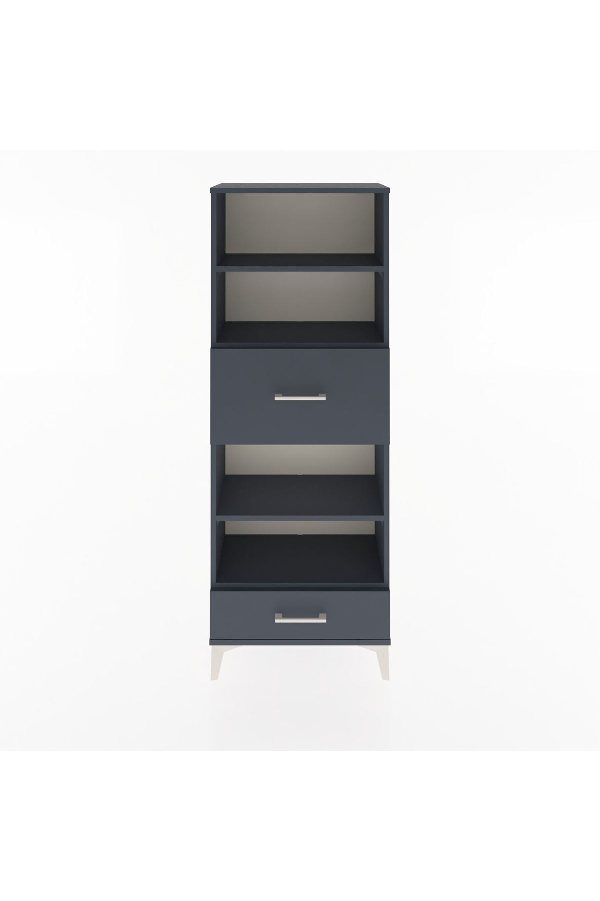 Arges Dolap 4 Raflı 2 Çekmeceli 60x30x163 Antrasit-Antrasit