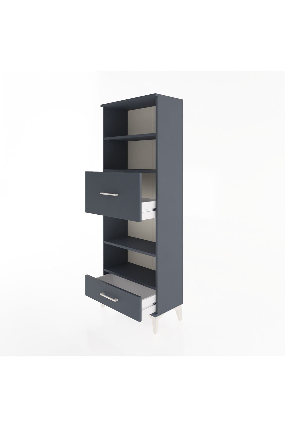 Arges Dolap 4 Raflı 2 Çekmeceli 60x30x163 Antrasit-Antrasit