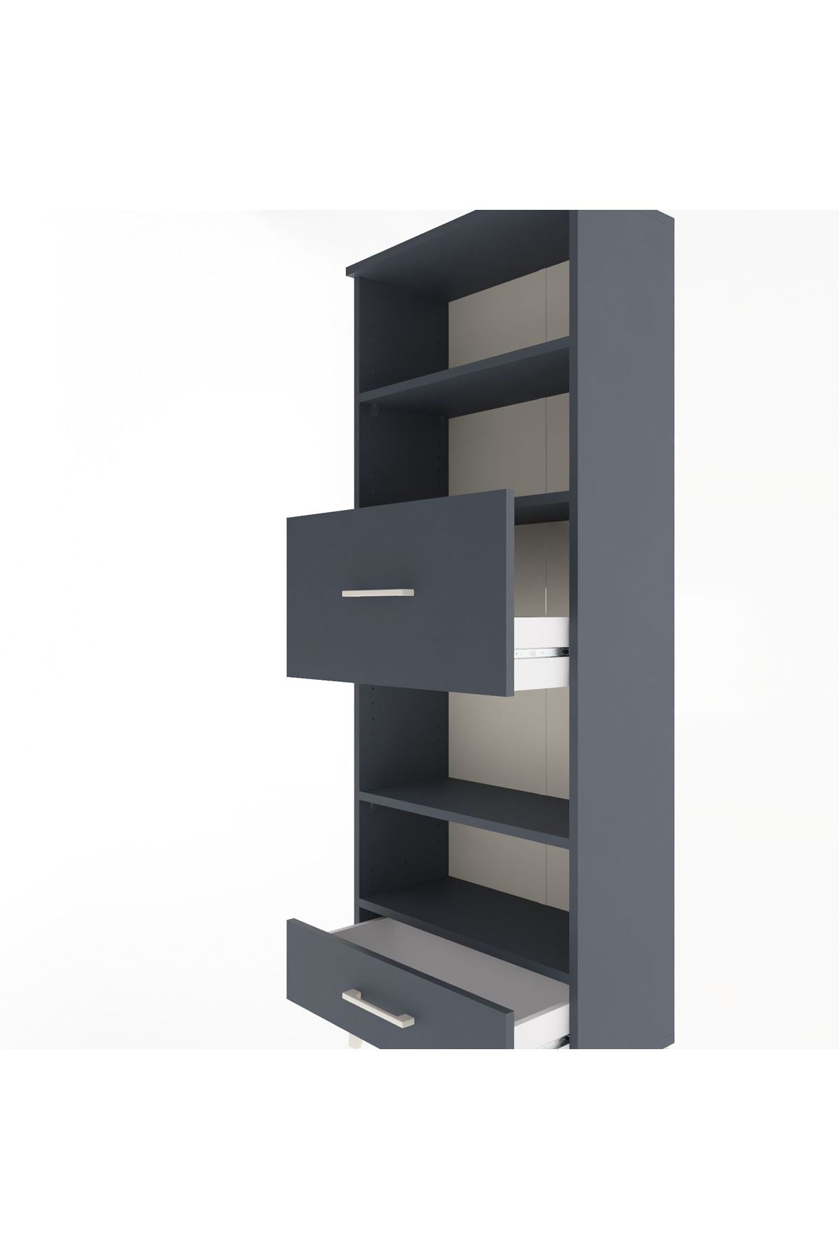 Arges Dolap 4 Raflı 2 Çekmeceli 60x30x163 Antrasit-Antrasit