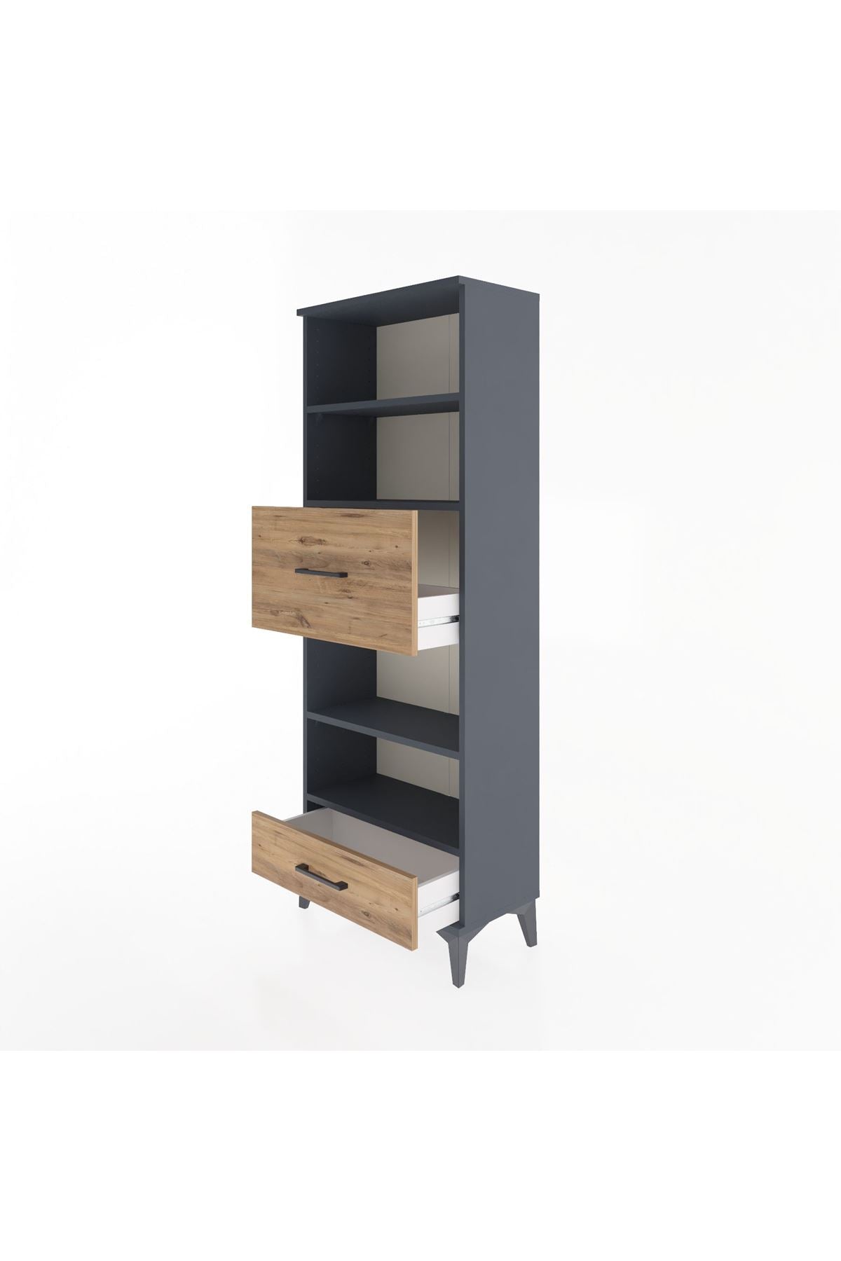 Arges Dolap 4 Raflı 2 Çekmeceli 60x30x163 Antrasit-Çam