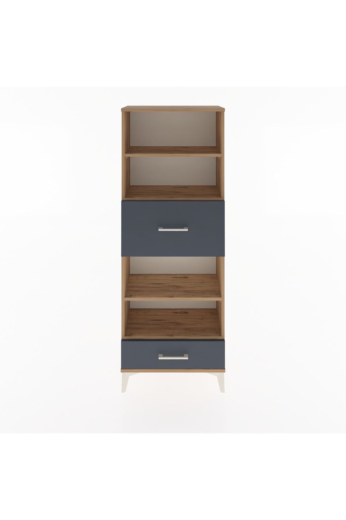 Arges Dolap 4 Raflı 2 Çekmeceli 60x30x163 Çam-Antrasit