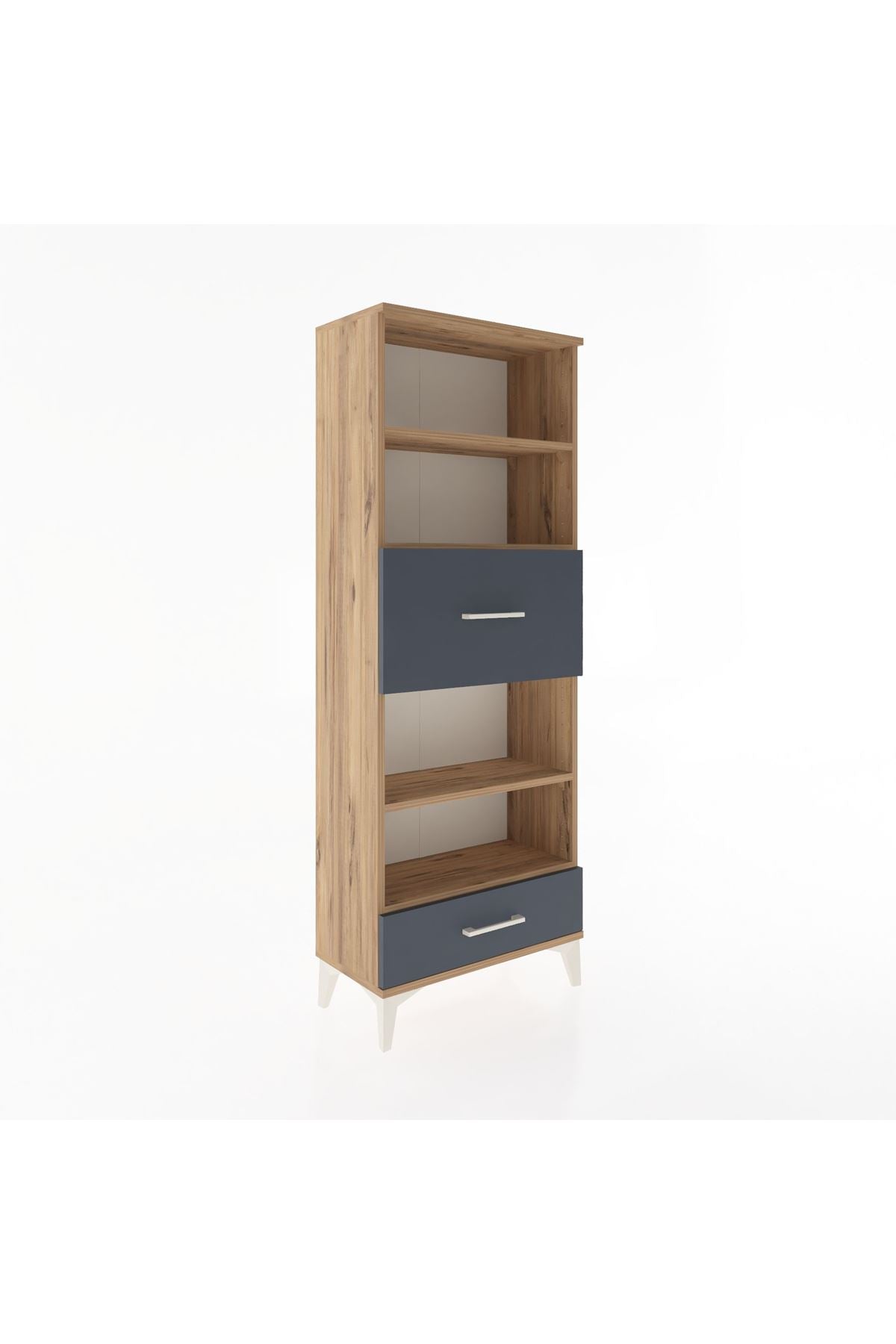 Arges Dolap 4 Raflı 2 Çekmeceli 60x30x163 Çam-Antrasit