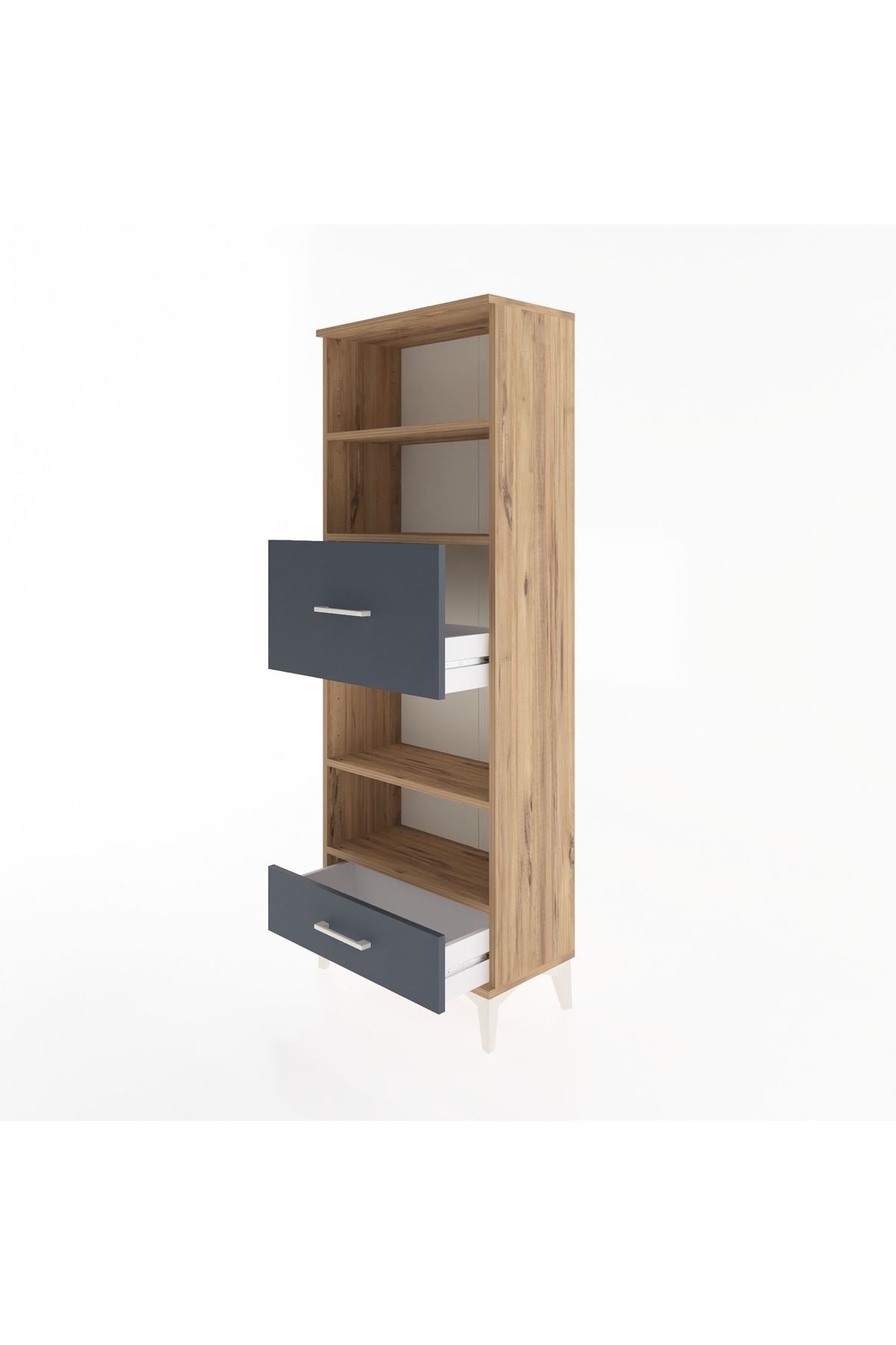 Arges Dolap 4 Raflı 2 Çekmeceli 60x30x163 Çam-Antrasit