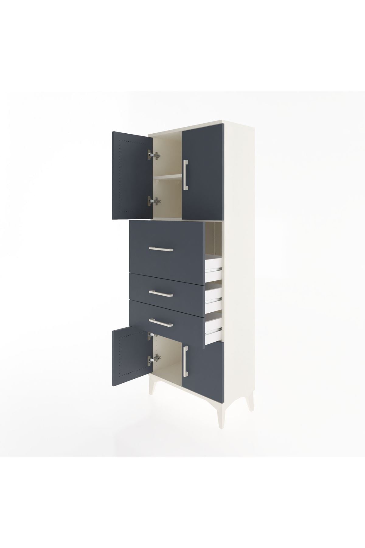 Arges Dolap 2 Raflı 3 Çekmeceli 4 Kapaklı 60x30x163 Aytaşı-Antrasit