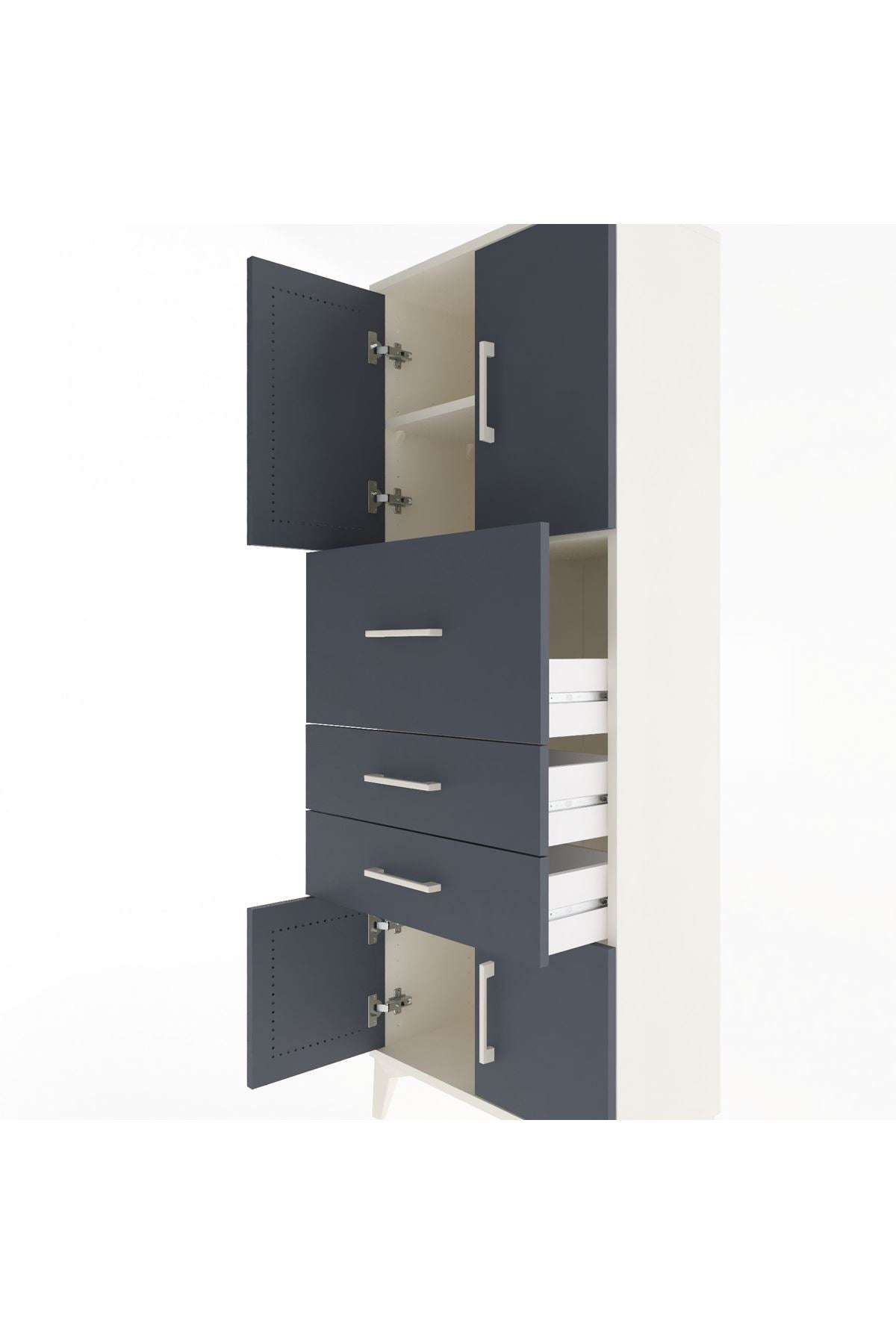 Arges Dolap 2 Raflı 3 Çekmeceli 4 Kapaklı 60x30x163 Aytaşı-Antrasit