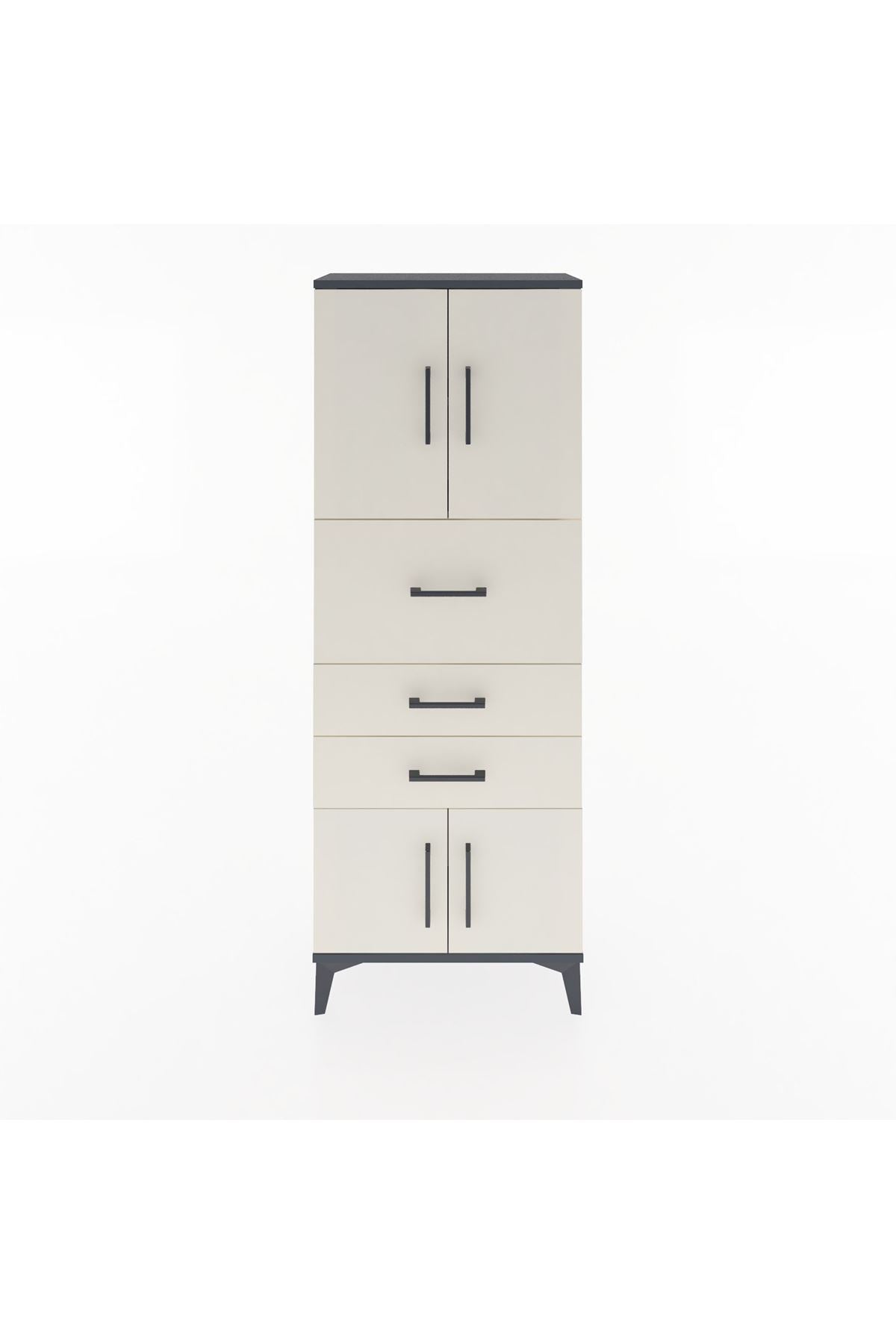 Arges Dolap 2 Raflı 3 Çekmeceli 4 Kapaklı 60x30x163 Antrasit-Aytaşı