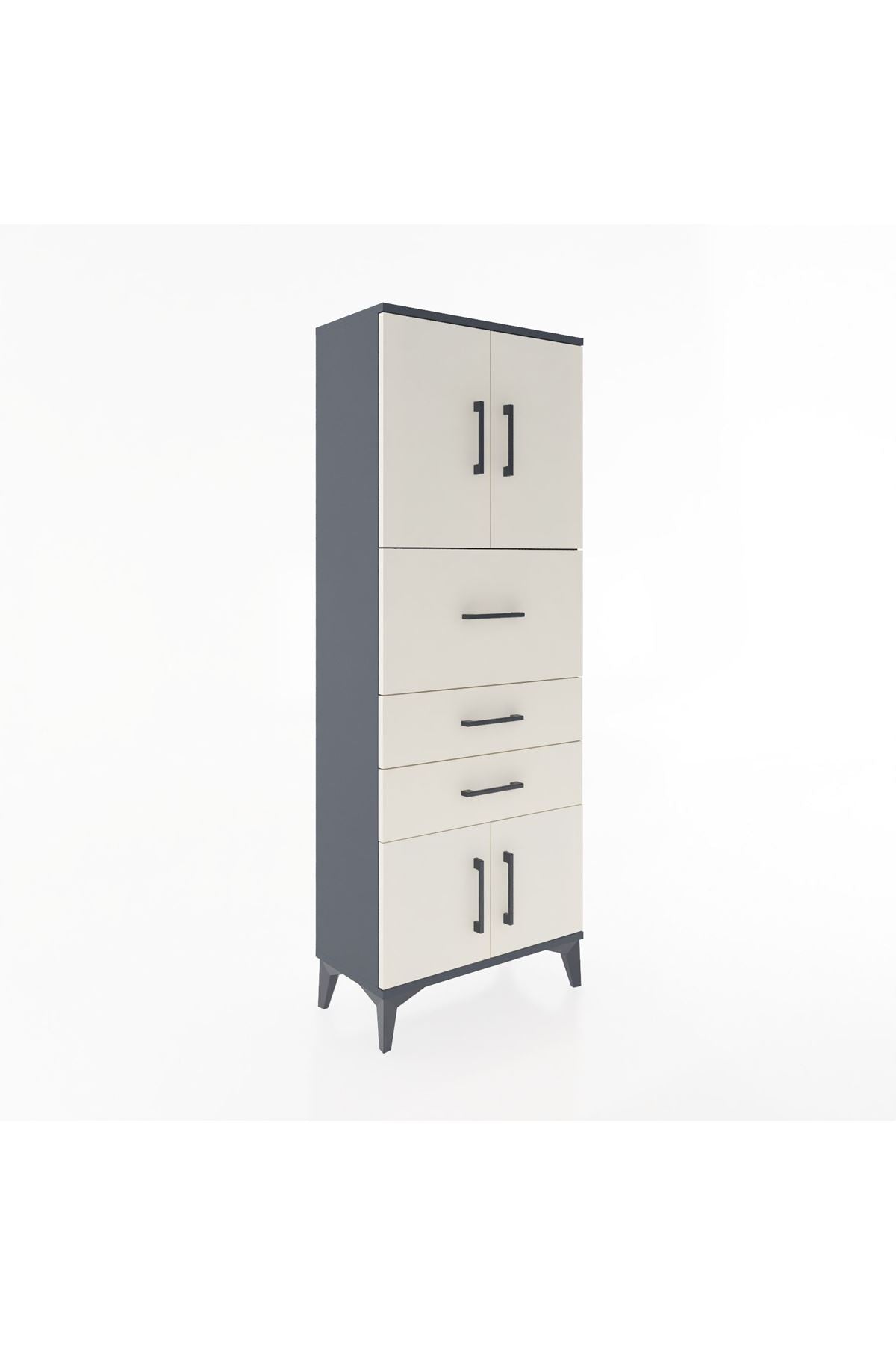 Arges Dolap 2 Raflı 3 Çekmeceli 4 Kapaklı 60x30x163 Antrasit-Aytaşı