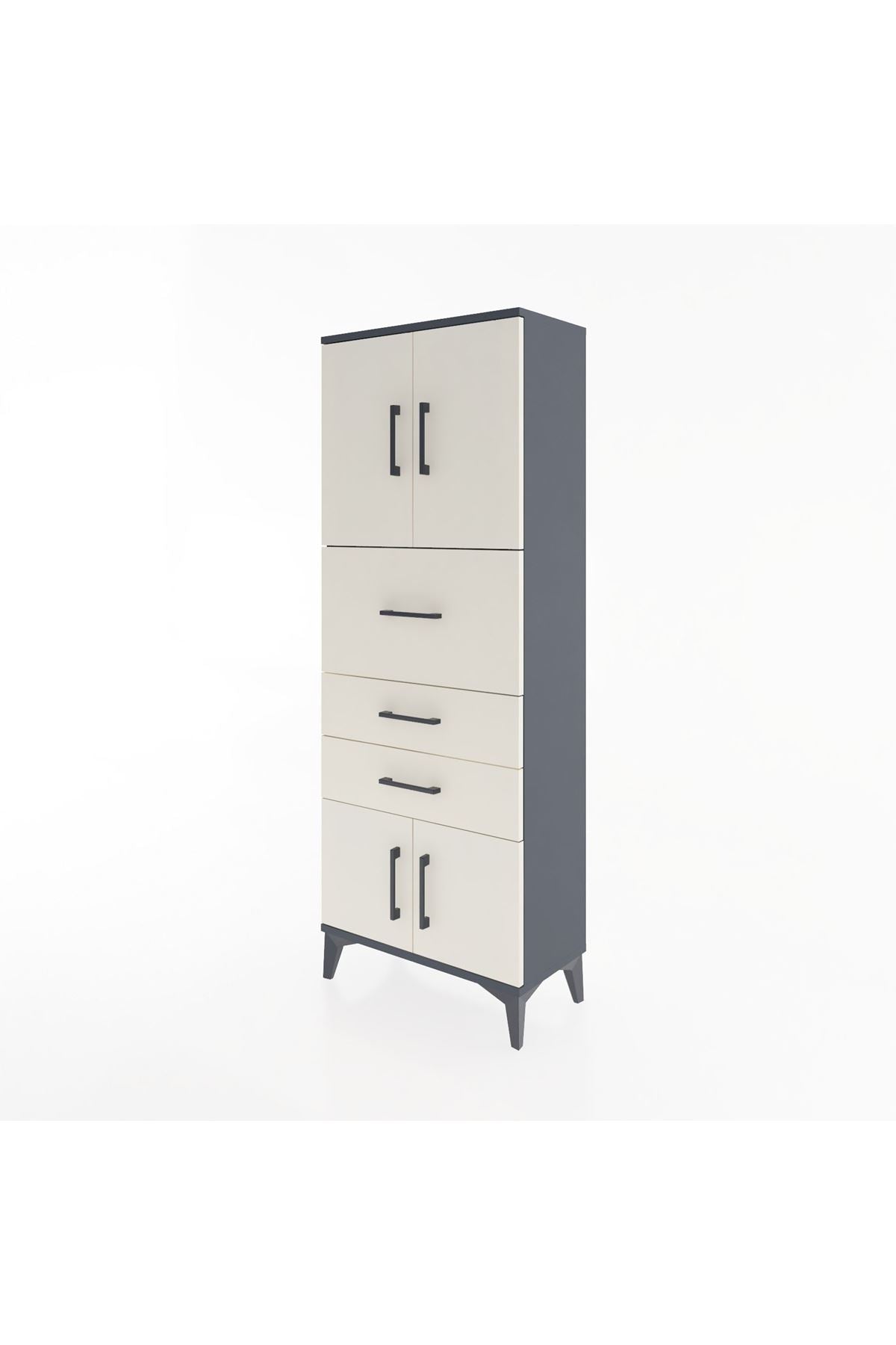 Arges Dolap 2 Raflı 3 Çekmeceli 4 Kapaklı 60x30x163 Antrasit-Aytaşı