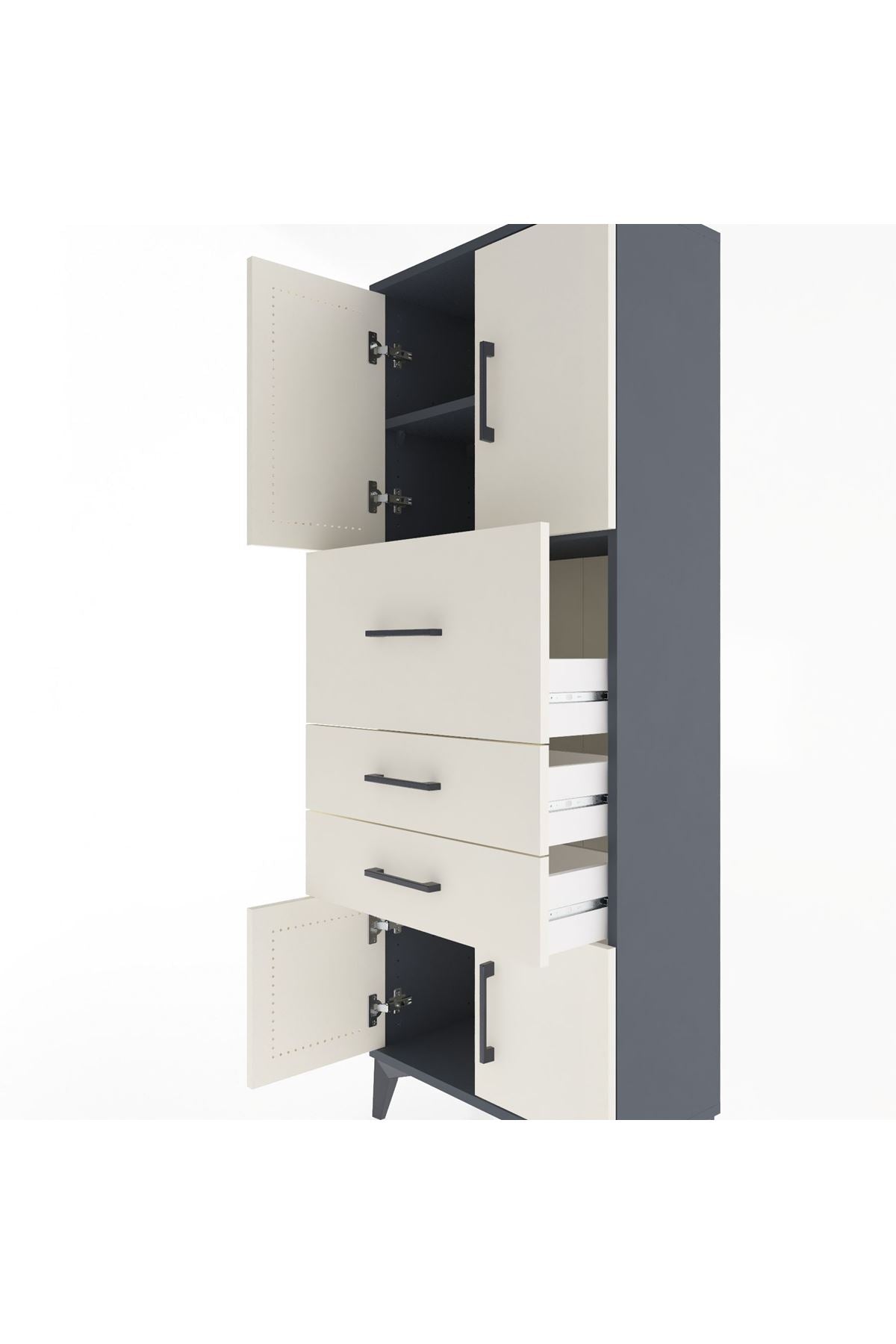 Arges Dolap 2 Raflı 3 Çekmeceli 4 Kapaklı 60x30x163 Antrasit-Aytaşı