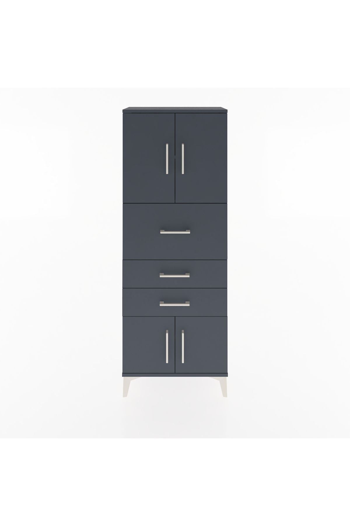 Arges Dolap 2 Raflı 3 Çekmeceli 4 Kapaklı 60x30x163 Antrasit-Antrasit