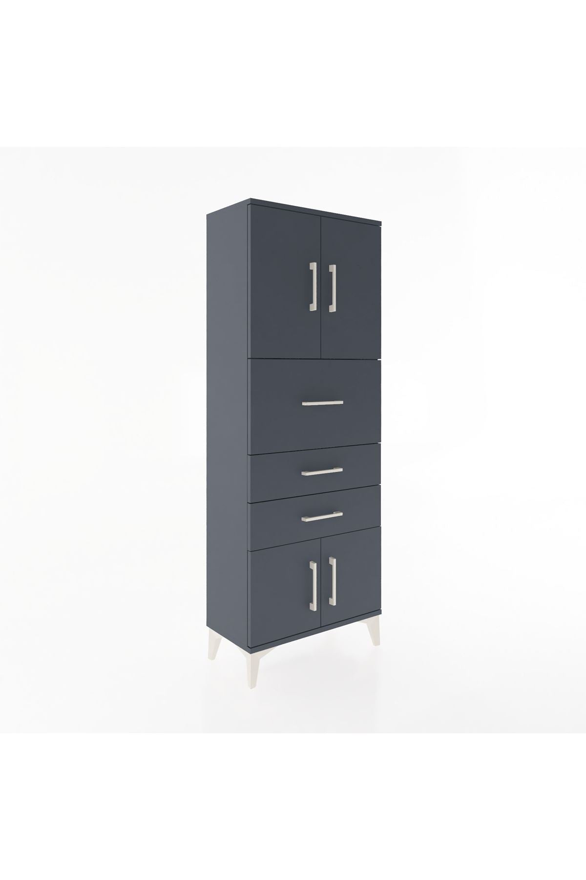 Arges Dolap 2 Raflı 3 Çekmeceli 4 Kapaklı 60x30x163 Antrasit-Antrasit