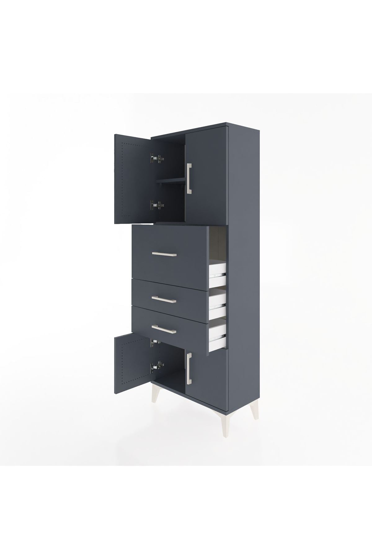 Arges Dolap 2 Raflı 3 Çekmeceli 4 Kapaklı 60x30x163 Antrasit-Antrasit