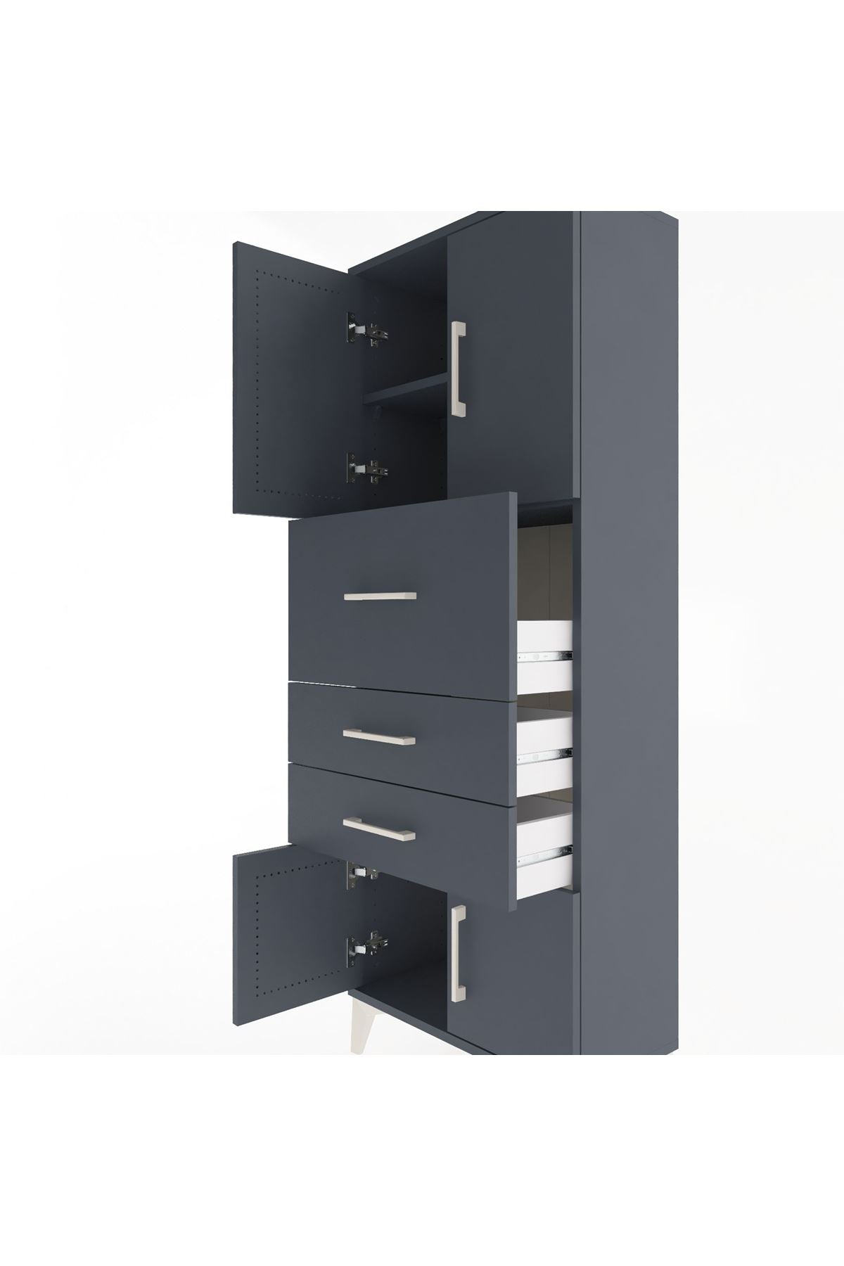 Arges Dolap 2 Raflı 3 Çekmeceli 4 Kapaklı 60x30x163 Antrasit-Antrasit