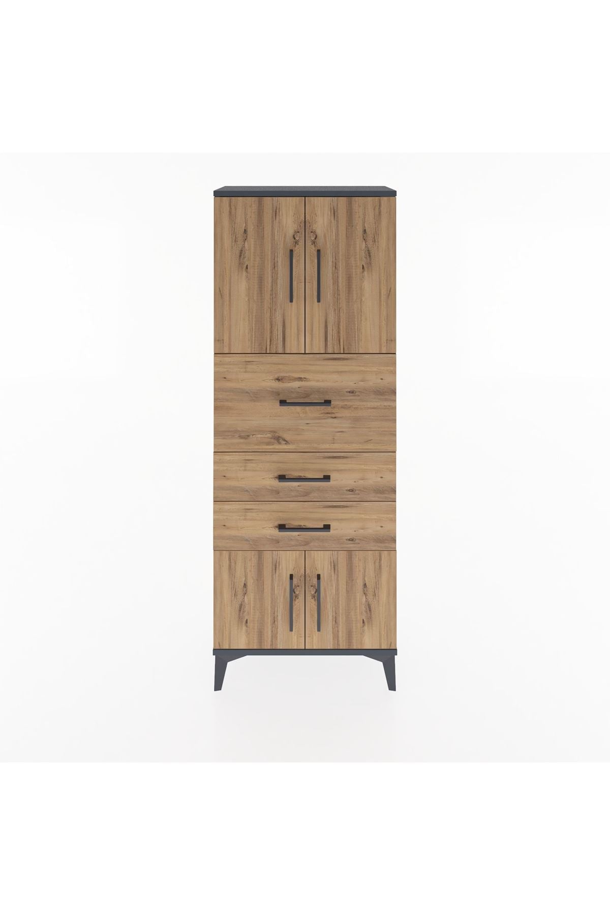 Arges Dolap 2 Raflı 3 Çekmeceli 4 Kapaklı 60x30x163 Antrasit-Çam