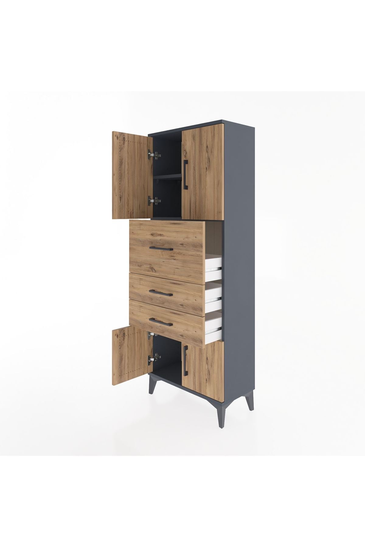 Arges Dolap 2 Raflı 3 Çekmeceli 4 Kapaklı 60x30x163 Antrasit-Çam