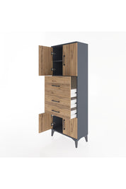 Arges Dolap 2 Raflı 3 Çekmeceli 4 Kapaklı 60x30x163 Antrasit-Çam