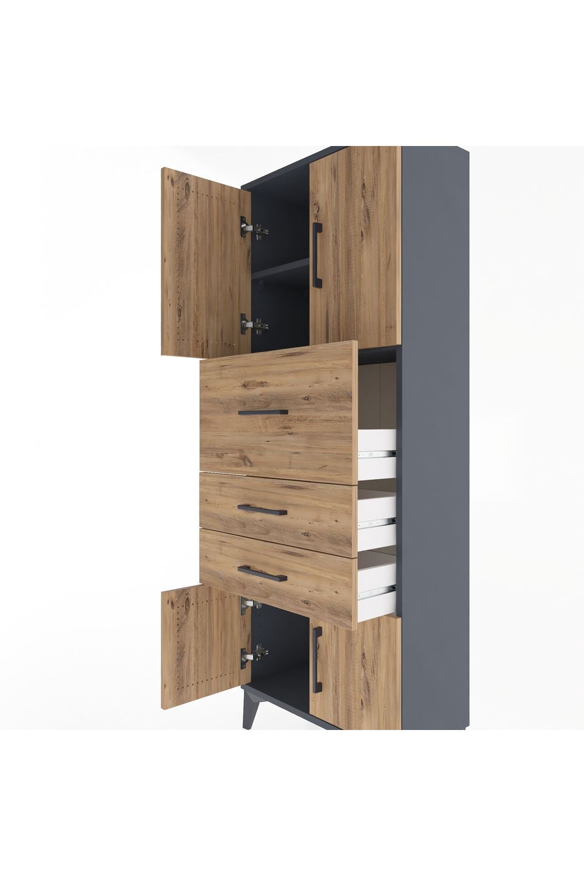 Arges Dolap 2 Raflı 3 Çekmeceli 4 Kapaklı 60x30x163 Antrasit-Çam