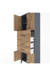 Arges Dolap 2 Raflı 3 Çekmeceli 4 Kapaklı 60x30x163 Antrasit-Çam