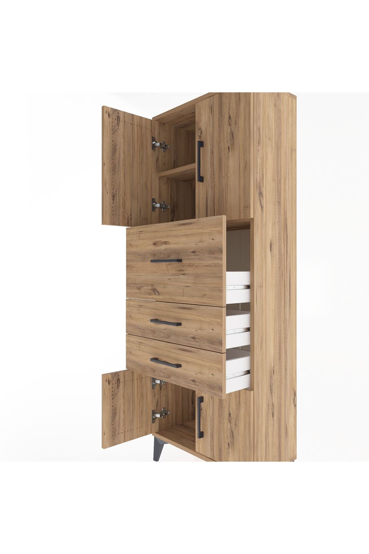 Arges Dolap 2 Raflı 3 Çekmeceli 4 Kapaklı 60x30x163 Çam-Çam