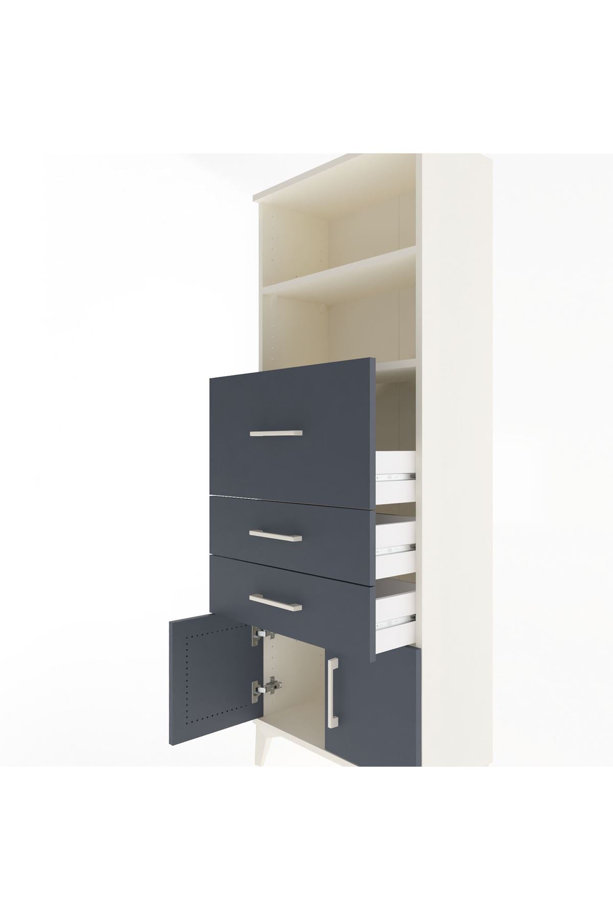 Arges Dolap 2 Raflı 3 Çekmeceli 2 Kapaklı 60x30x163 Aytaşı-Antrasit