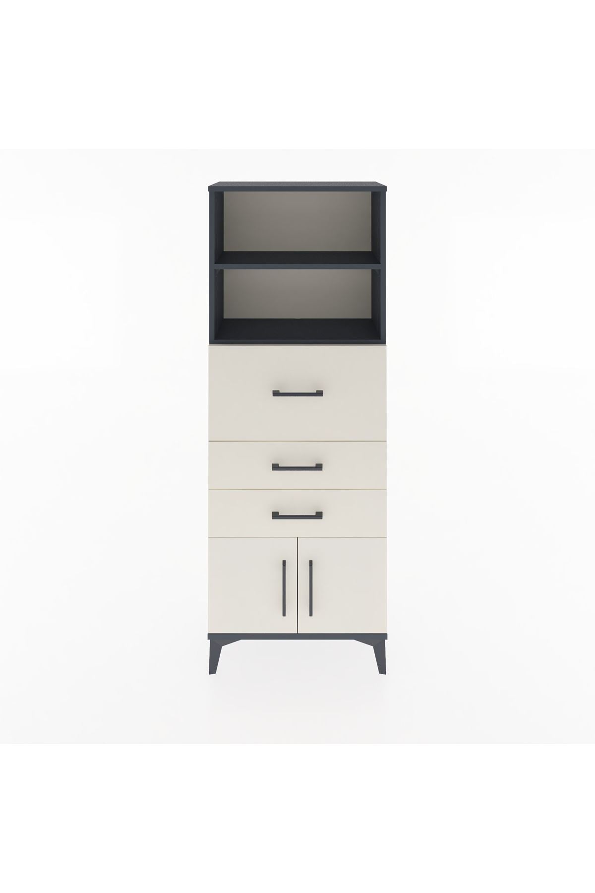 Arges Dolap 2 Raflı 3 Çekmeceli 2 Kapaklı 60x30x163 Antrasit-Aytaşı