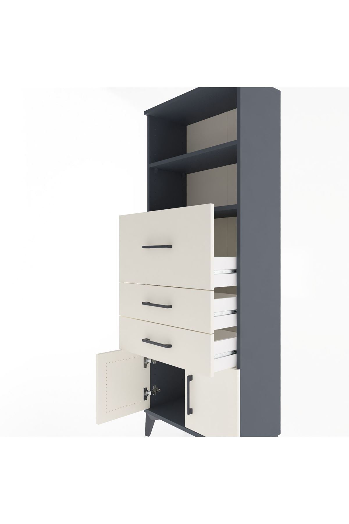 Arges Dolap 2 Raflı 3 Çekmeceli 2 Kapaklı 60x30x163 Antrasit-Aytaşı