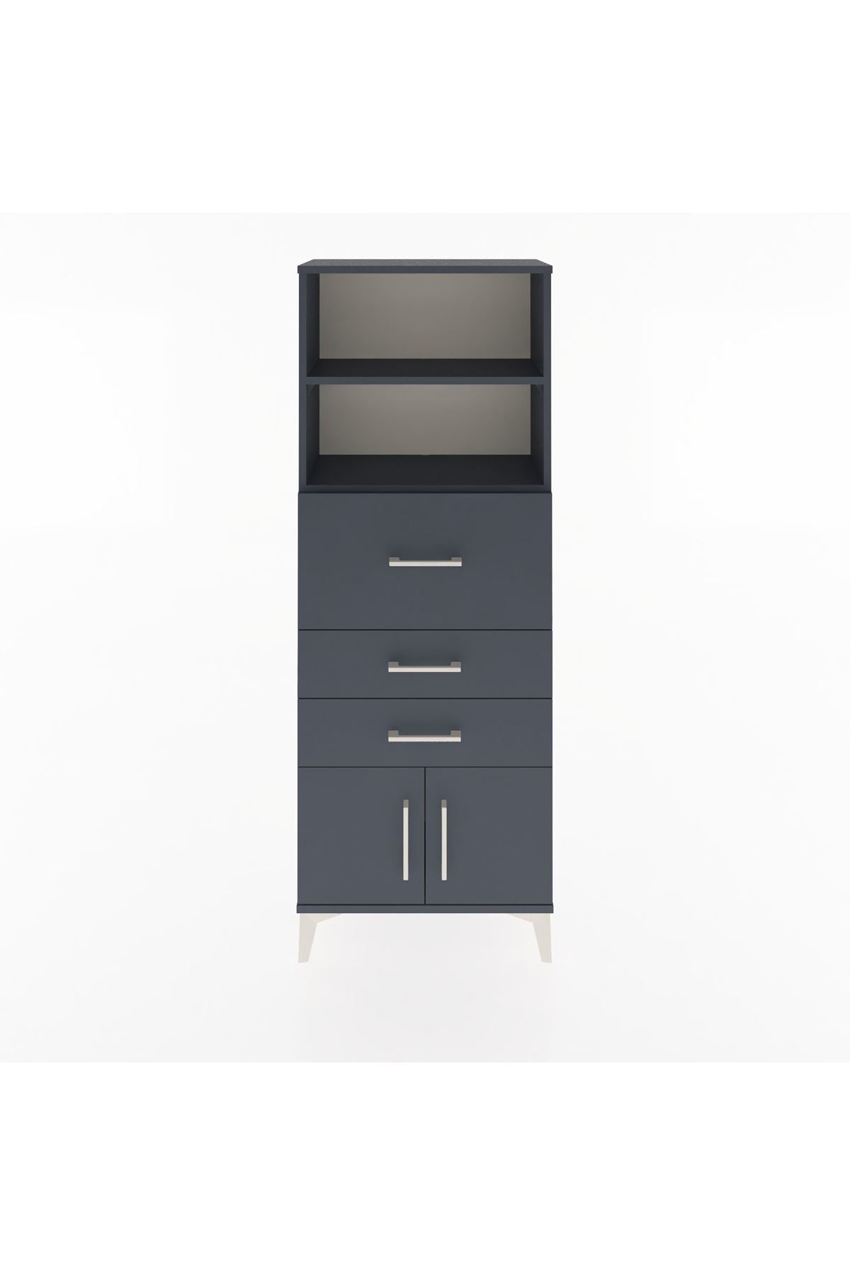 Arges Dolap 2 Raflı 3 Çekmeceli 2 Kapaklı 60x30x163 Antrasit-Antrasit