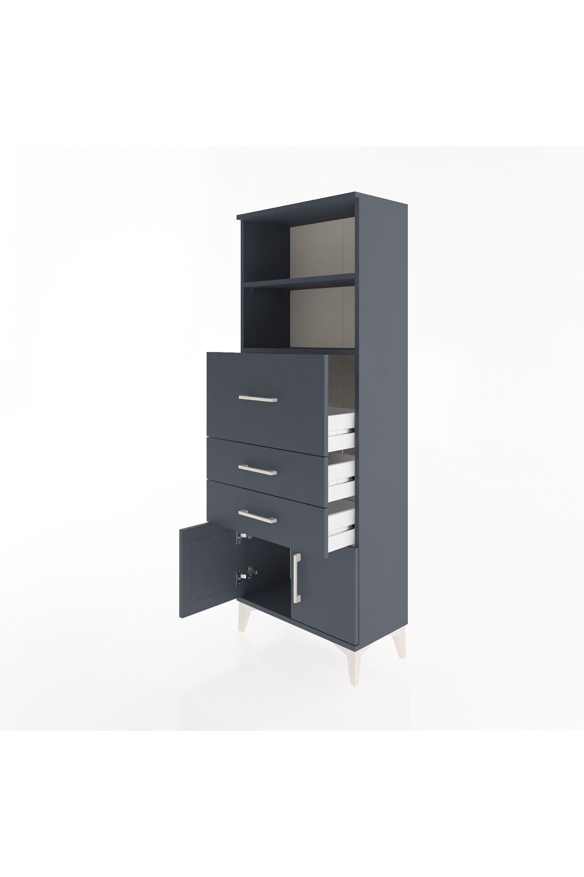 Arges Dolap 2 Raflı 3 Çekmeceli 2 Kapaklı 60x30x163 Antrasit-Antrasit