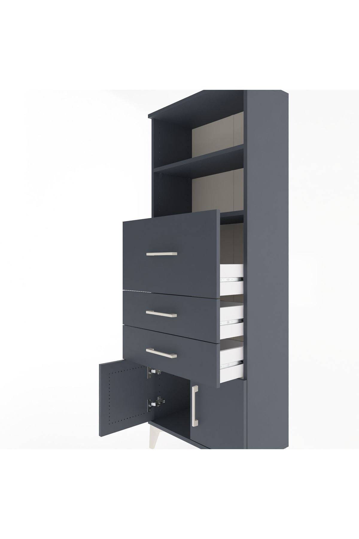 Arges Dolap 2 Raflı 3 Çekmeceli 2 Kapaklı 60x30x163 Antrasit-Antrasit