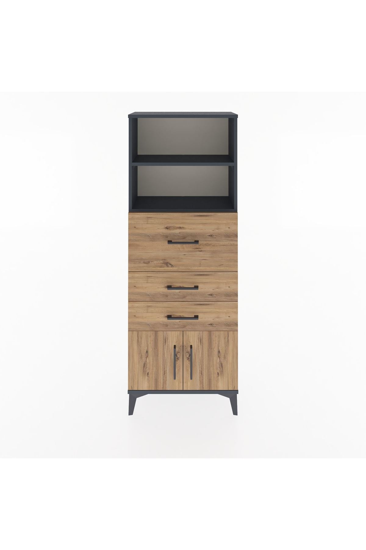 Arges Dolap 2 Raflı 3 Çekmeceli 2 Kapaklı 60x30x163 Antrasit-Çam