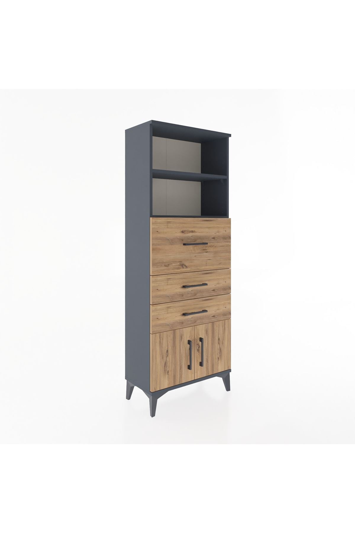 Arges Dolap 2 Raflı 3 Çekmeceli 2 Kapaklı 60x30x163 Antrasit-Çam