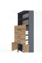 Arges Dolap 2 Raflı 3 Çekmeceli 2 Kapaklı 60x30x163 Antrasit-Çam