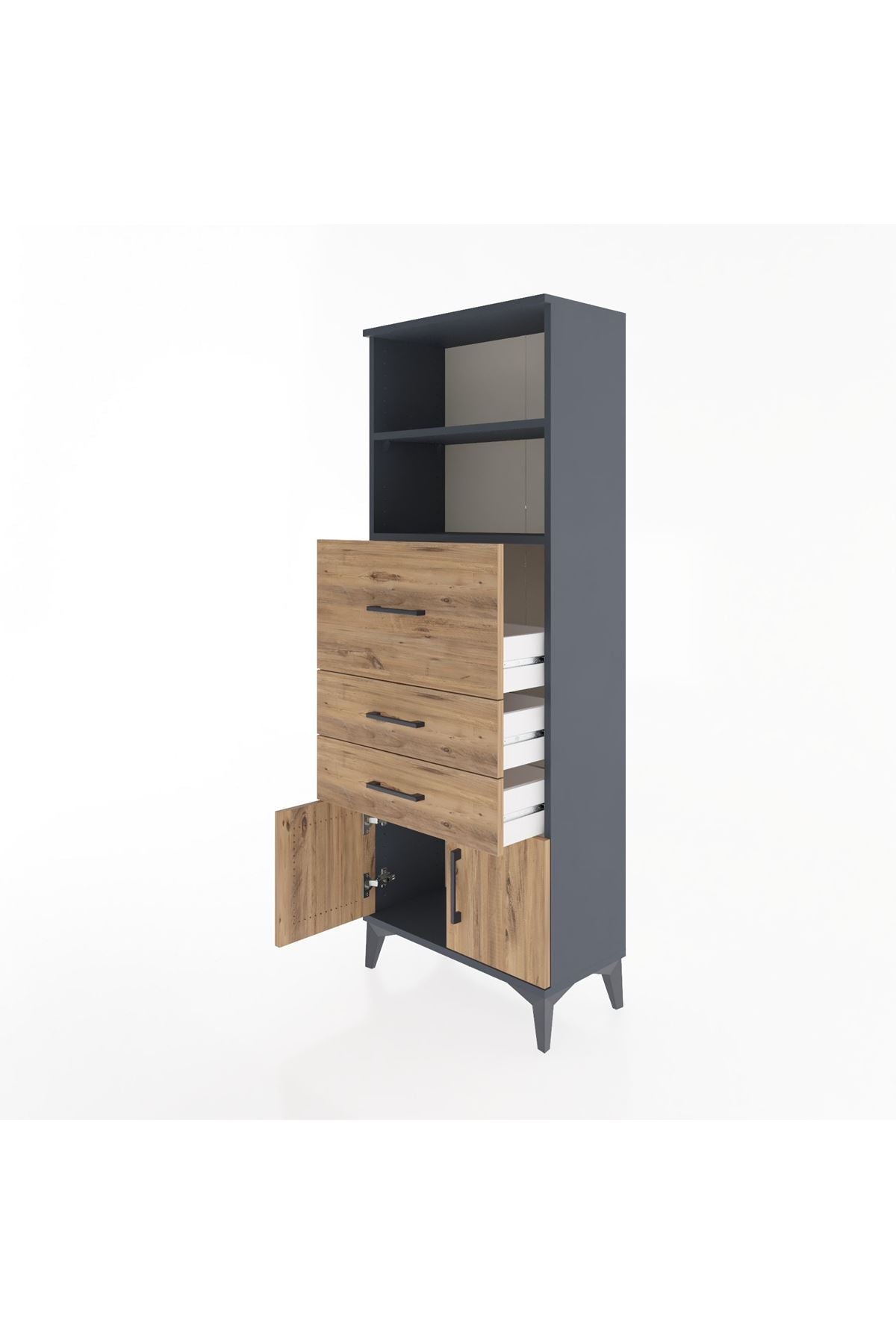 Arges Dolap 2 Raflı 3 Çekmeceli 2 Kapaklı 60x30x163 Antrasit-Çam