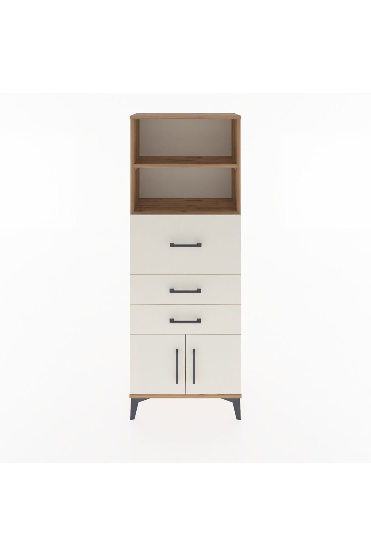 Arges Dolap 2 Raflı 3 Çekmeceli 2 Kapaklı 60x30x163 Çam-Aytaşı