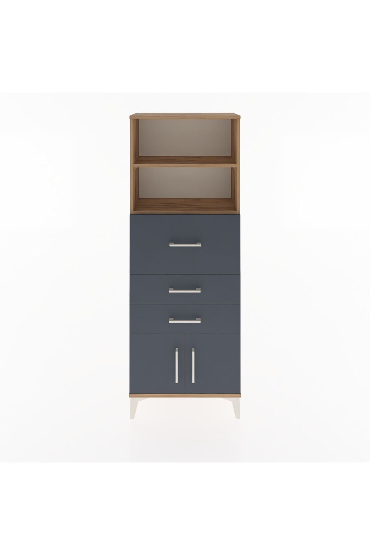 Arges Dolap 2 Raflı 3 Çekmeceli 2 Kapaklı 60x30x163 Çam-Antrasit