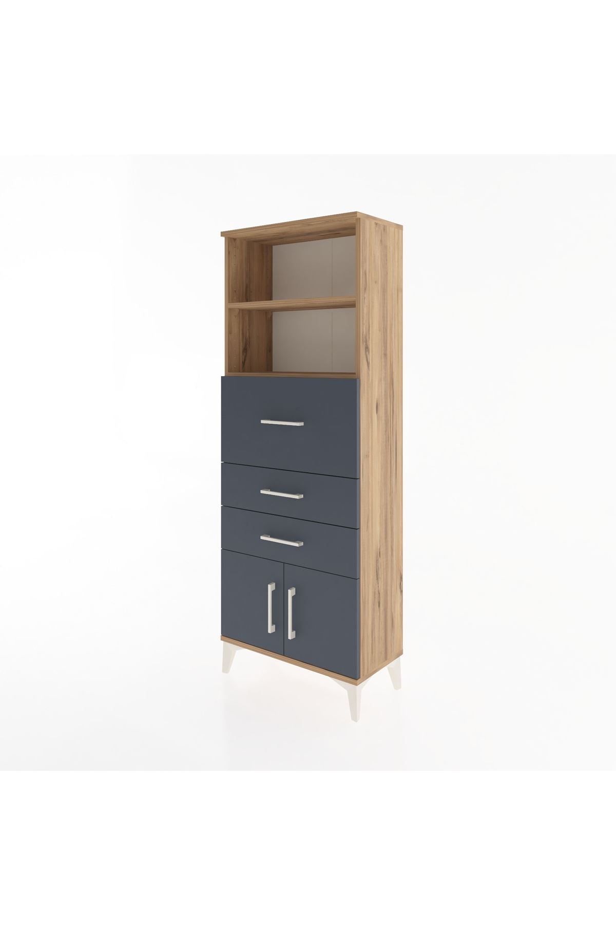 Arges Dolap 2 Raflı 3 Çekmeceli 2 Kapaklı 60x30x163 Çam-Antrasit