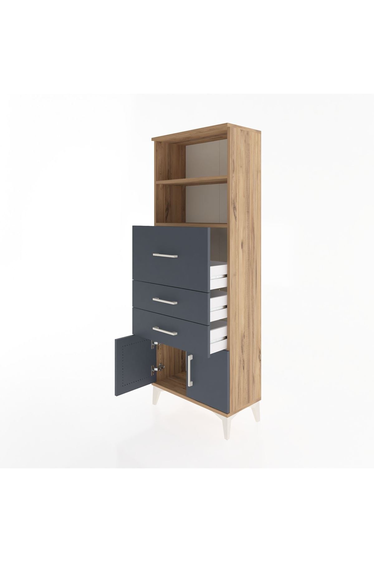 Arges Dolap 2 Raflı 3 Çekmeceli 2 Kapaklı 60x30x163 Çam-Antrasit