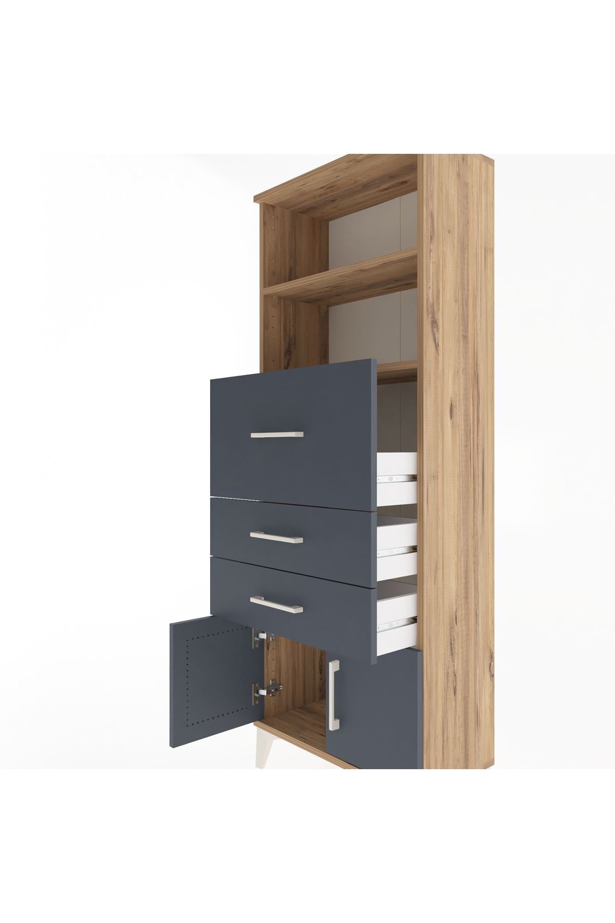 Arges Dolap 2 Raflı 3 Çekmeceli 2 Kapaklı 60x30x163 Çam-Antrasit